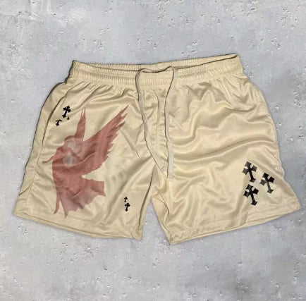 Y2K Christian Angel Cross Print Gym Shorts