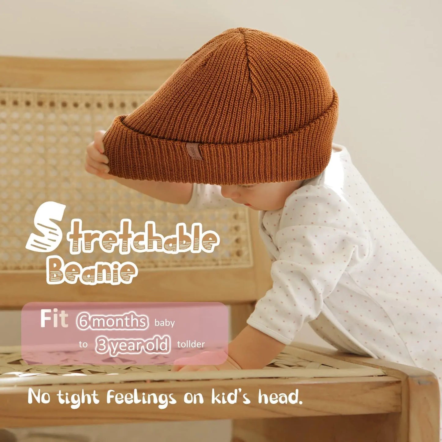 FURTALK Toddler Beanie Baby Boys Girls Beanies Kids Winter Hats Children Knit Warm Caps 3-8 Years Beige+pink+caramel