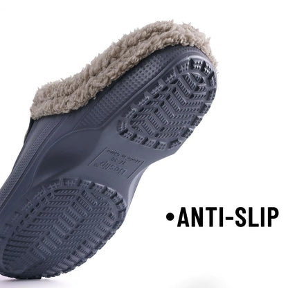 Beslip Classic Fur Lined Clogs Waterproof Winter Fuzzy Slippers for Women Men Indoor and Outdoor 11-11.5 Women/9.5-10 Men Grey