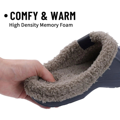 Beslip Classic Fur Lined Clogs Waterproof Winter Fuzzy Slippers for Women Men Indoor and Outdoor 11-11.5 Women/9.5-10 Men Grey