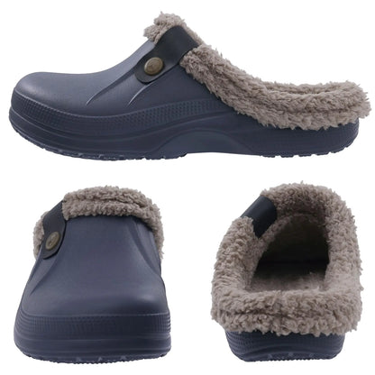 Beslip Classic Fur Lined Clogs Waterproof Winter Fuzzy Slippers for Women Men Indoor and Outdoor 11-11.5 Women/9.5-10 Men Grey