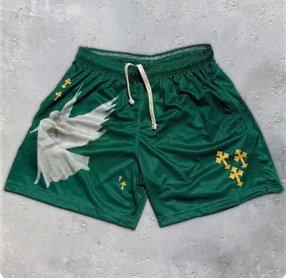 Y2K Christian Angel Cross Print Gym Shorts