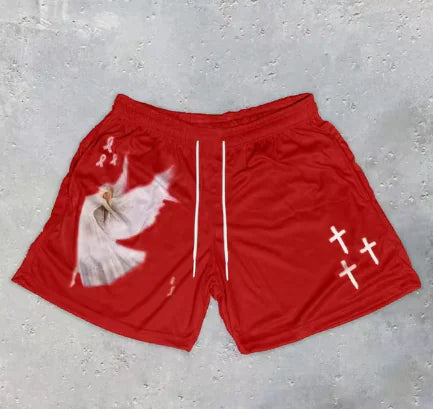 Y2K Christian Angel Cross Print Gym Shorts